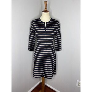 J. Mclaughlin Black Brown‎ Strip 3/4 Sleeve Catalina Stretch Dress Small S
